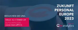 Das Bild zeigt die Info, dass Noventum einen Stand auf der Messe Zukunft Personal Europe haben wird.