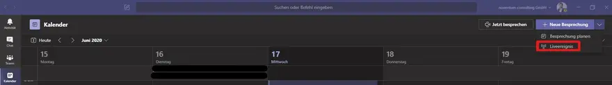 Ein Screenshot von Microsoft Teams zur Planung eines Liveereignisses.