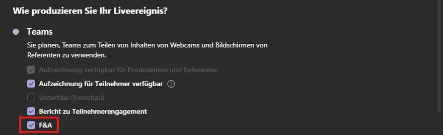 Ein Screenshot von Microsoft Teams zur Planung eines Liveereignisses.